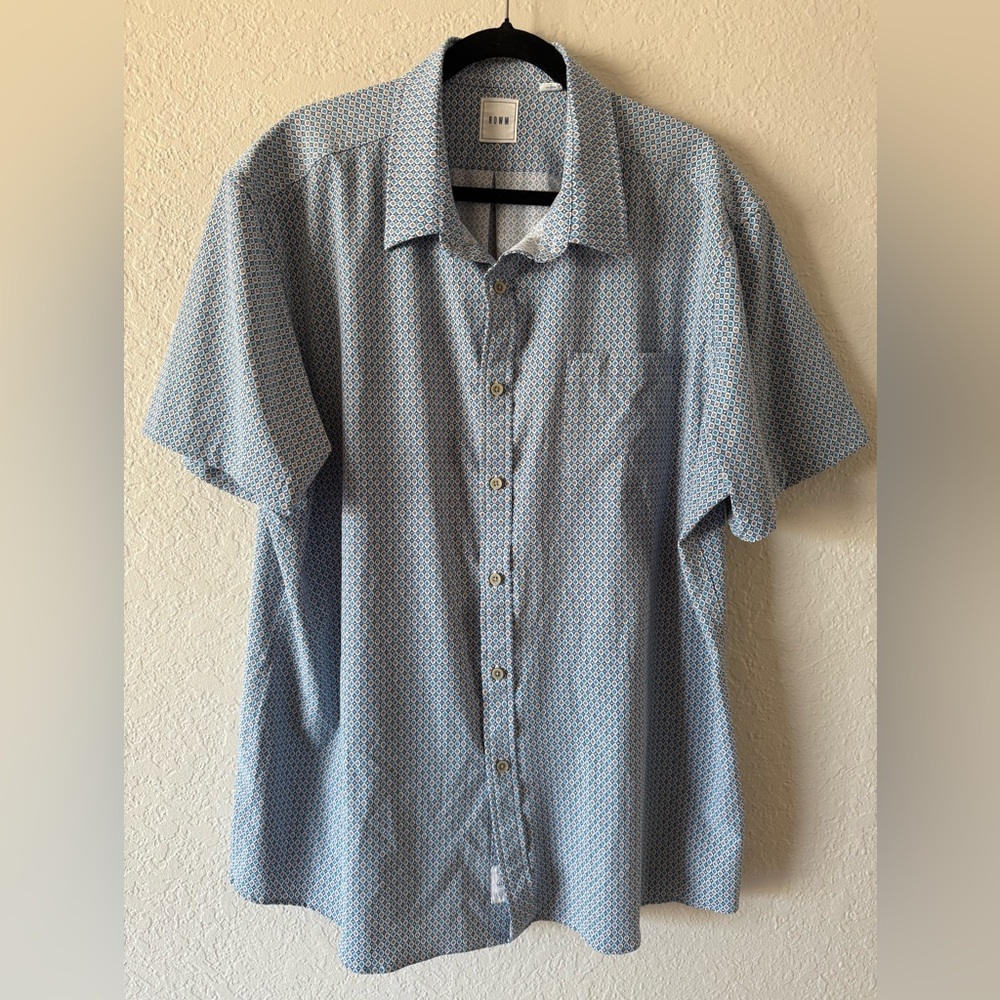 ROWM Blue Micro Print Short Sleeve Button Front Shirt Men’s XXL Pocket